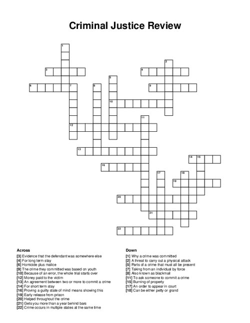 Criminal Justice Review Crossword Puzzle