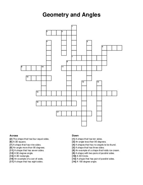 Geometry and Angles Crossword Puzzle