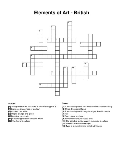 Elements of Art - British Crossword Puzzle