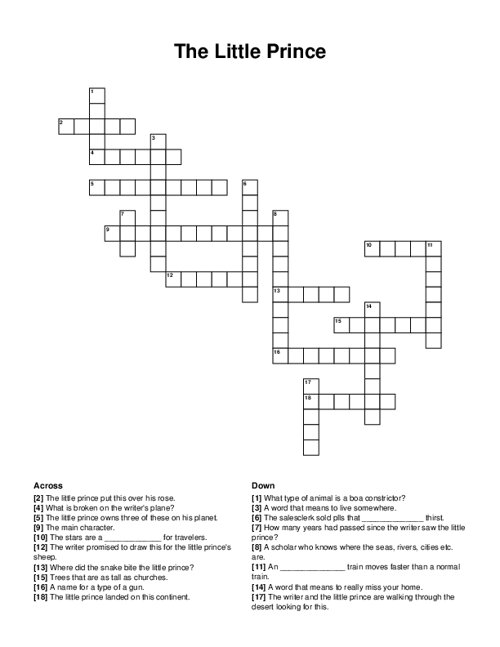The Little Prince Crossword Puzzle