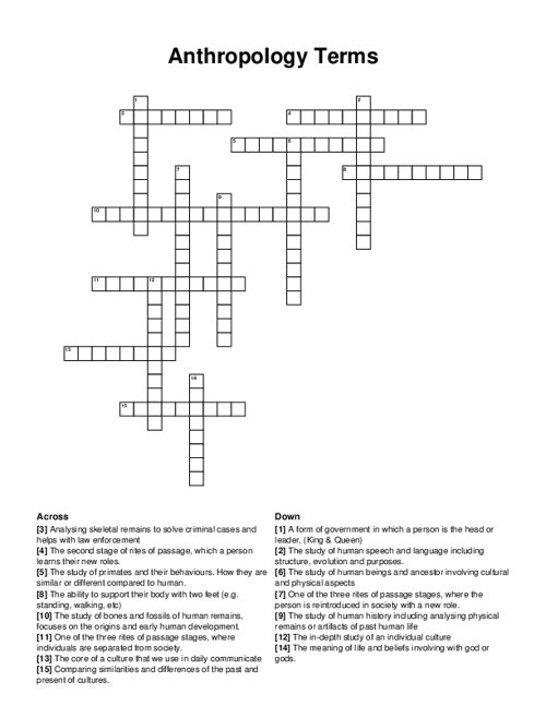 Anthropology Terms Crossword Puzzle
