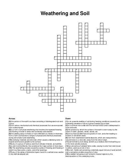 Weathering and Soil Crossword Puzzle