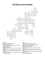 All About Land Animals crossword puzzle