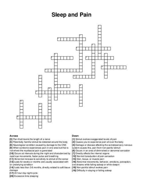 Sleep and Pain Crossword Puzzle