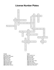 License Number Plates crossword puzzle