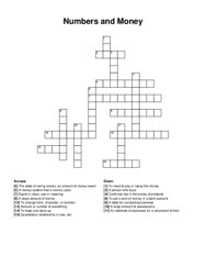 Numbers and Money crossword puzzle