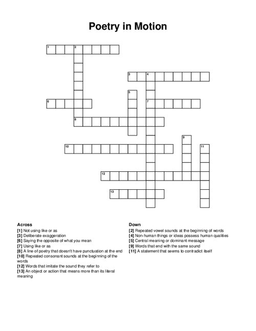 Poetry in Motion Crossword Puzzle