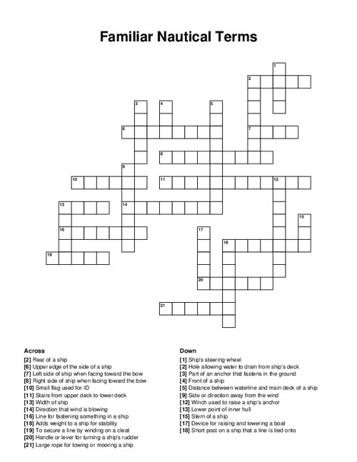 Familiar Nautical Terms Crossword Puzzle