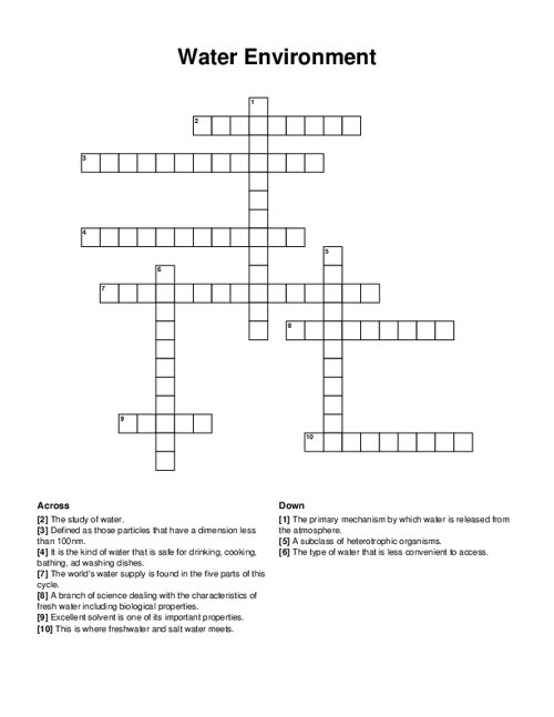 Water Environment Crossword Puzzle
