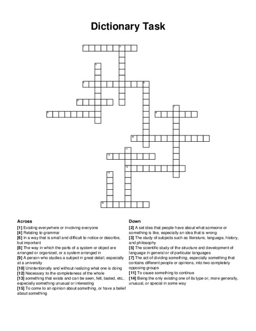 Dictionary Task Crossword Puzzle