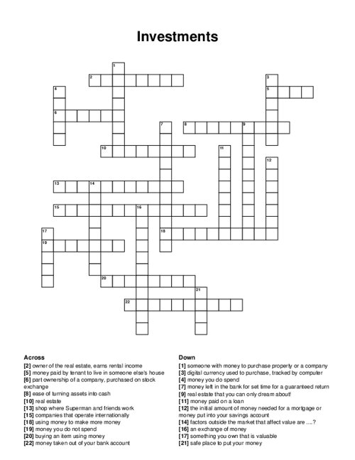 Investments Crossword Puzzle