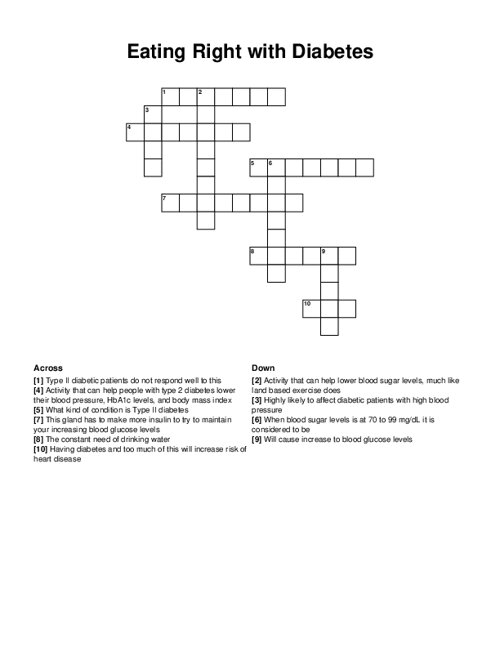 Eating Right with Diabetes Crossword Puzzle