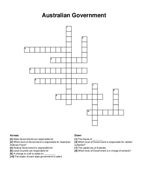Australian Government Crossword Puzzle