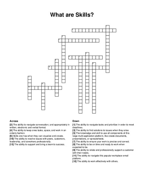 What are Skills? Crossword Puzzle