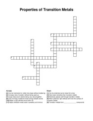 Properties of Transition Metals crossword puzzle