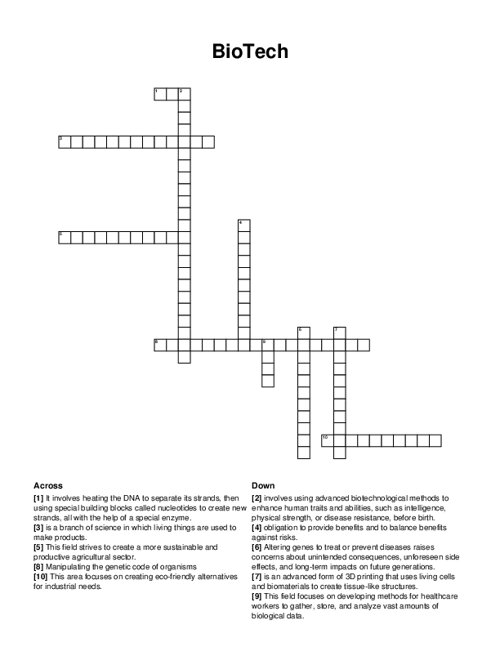 BioTech Crossword Puzzle