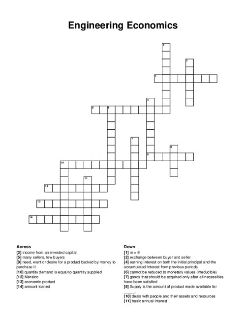 Engineering Economics Crossword Puzzle