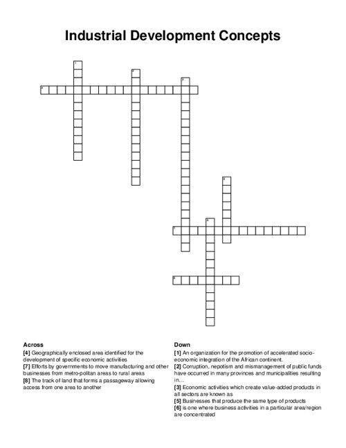 Industrial Development Concepts Crossword Puzzle