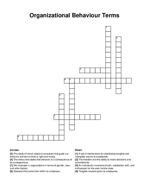 Organizational Behaviour Terms Crossword Puzzle