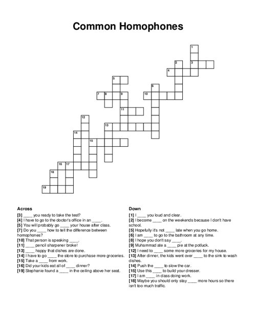 Common Homophones Crossword Puzzle