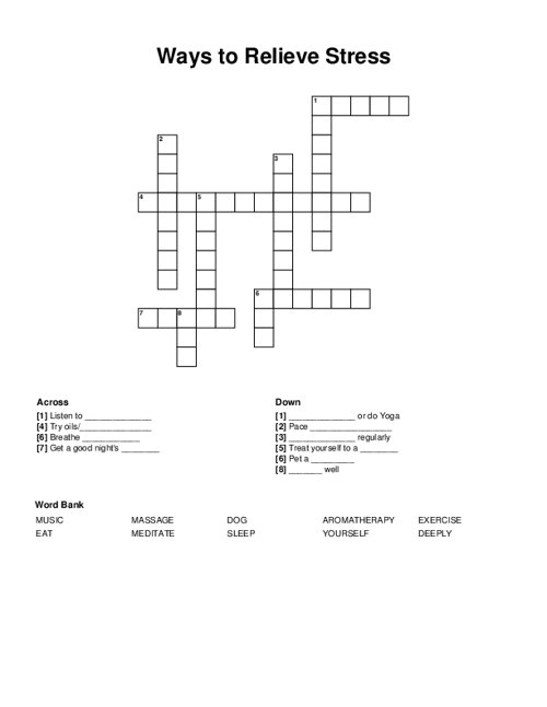 Ways to Relieve Stress Crossword Puzzle