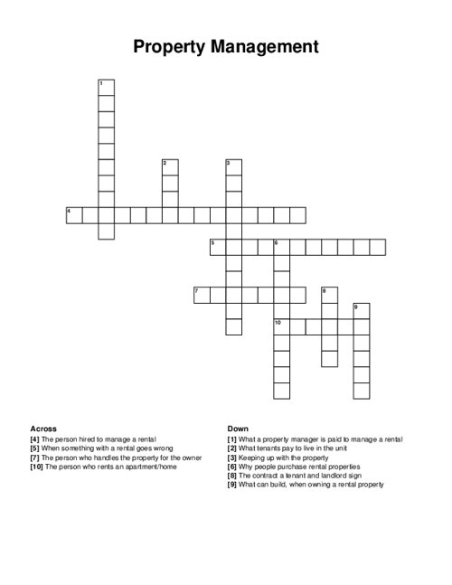 Property Management Crossword Puzzle