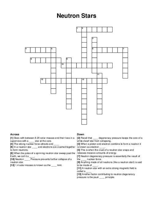 Neutron Stars Crossword Puzzle