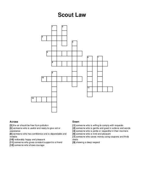 Scout Law Crossword Puzzle