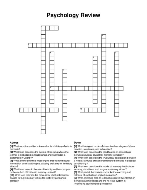 Psychology Review Crossword Puzzle