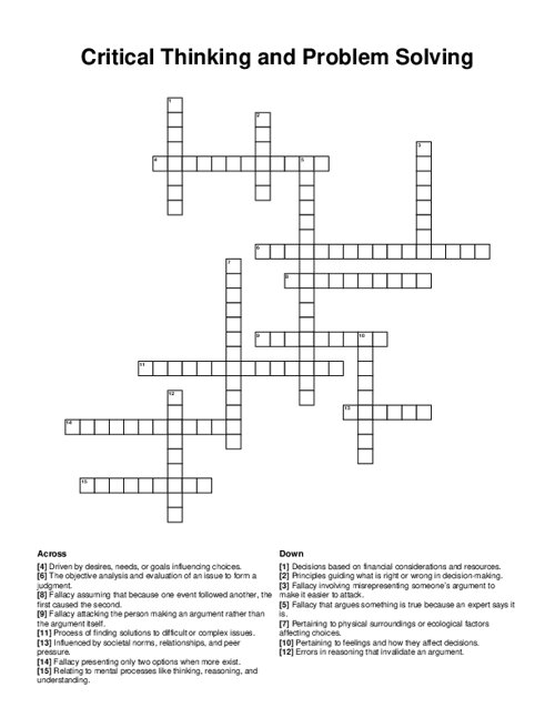 Critical Thinking and Problem Solving Crossword Puzzle