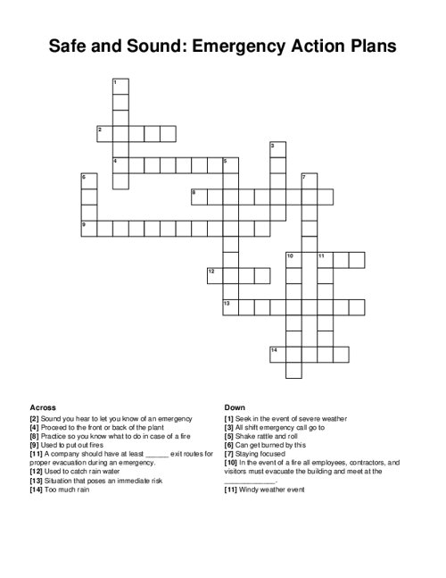 Safe and Sound: Emergency Action Plans Crossword Puzzle