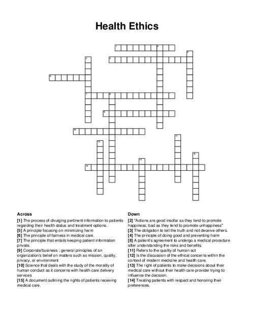 Health Ethics Crossword Puzzle