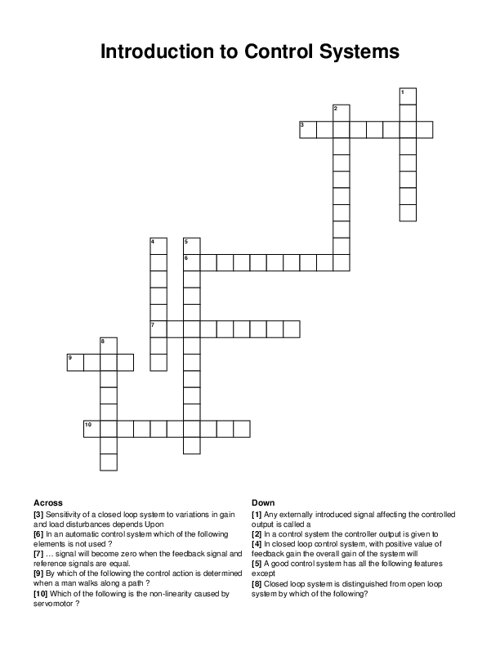 Introduction to Control Systems Crossword Puzzle