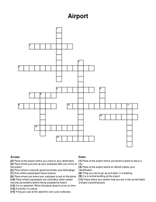 Airport Crossword Puzzle