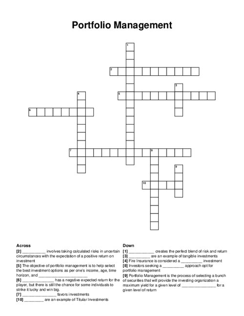 Portfolio Management Crossword Puzzle