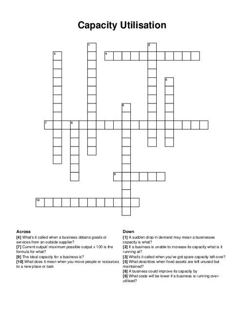 Capacity Utilisation Crossword Puzzle