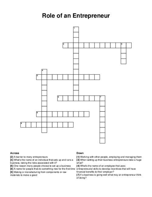 Role of an Entrepreneur Crossword Puzzle