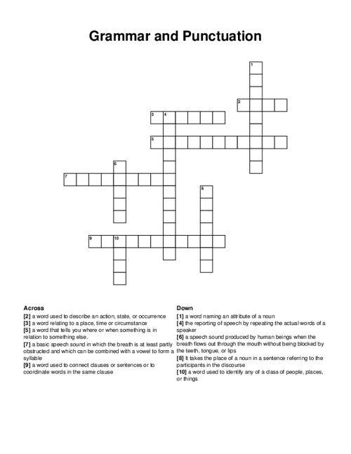 Grammar and Punctuation Crossword Puzzle