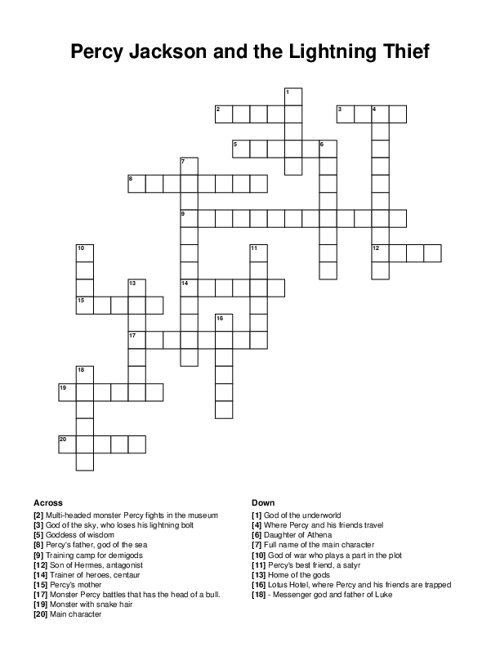 Percy Jackson and the Lightning Thief Crossword Puzzle