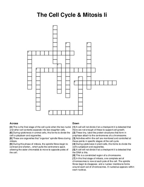 The Cell Cycle & Mitosis Ii Crossword Puzzle