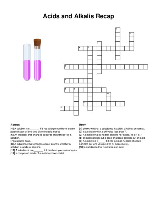 Acids and Alkalis Recap Crossword Puzzle