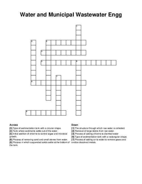 Water and Municipal Wastewater Engg Crossword Puzzle