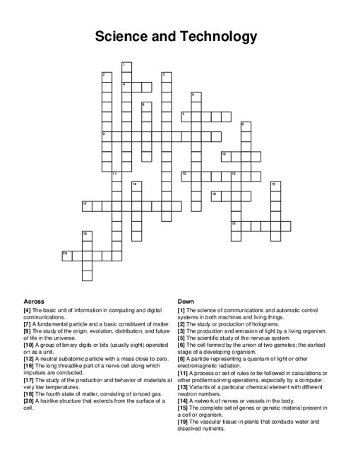 Science and Technology Crossword Puzzle