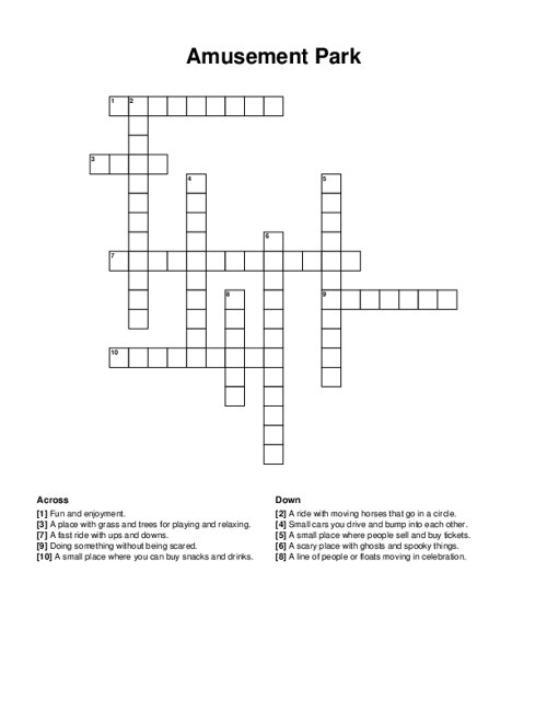 Amusement Park Crossword Puzzle