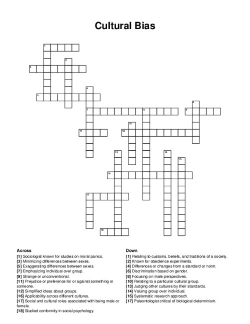 Cultural Bias Crossword Puzzle