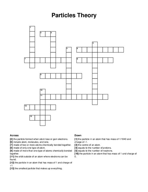 Particles Theory Crossword Puzzle