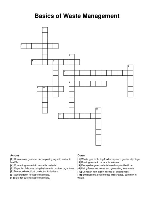 Basics of Waste Management Crossword Puzzle