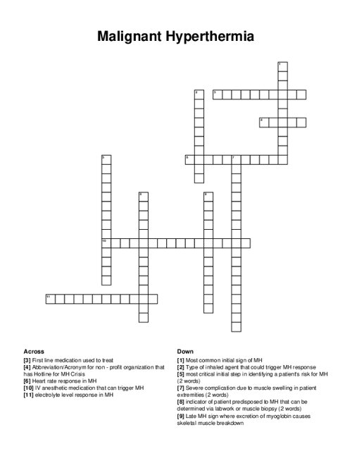 Malignant Hyperthermia Crossword Puzzle