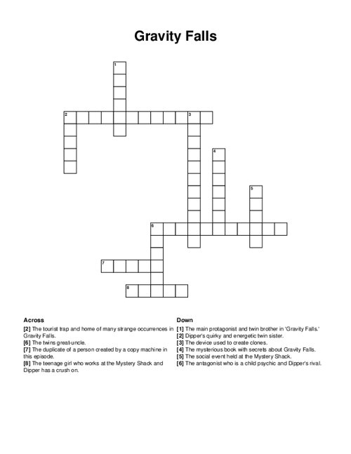 Gravity Falls Crossword Puzzle