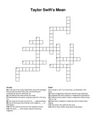 Taylor Swifts Mean crossword puzzle